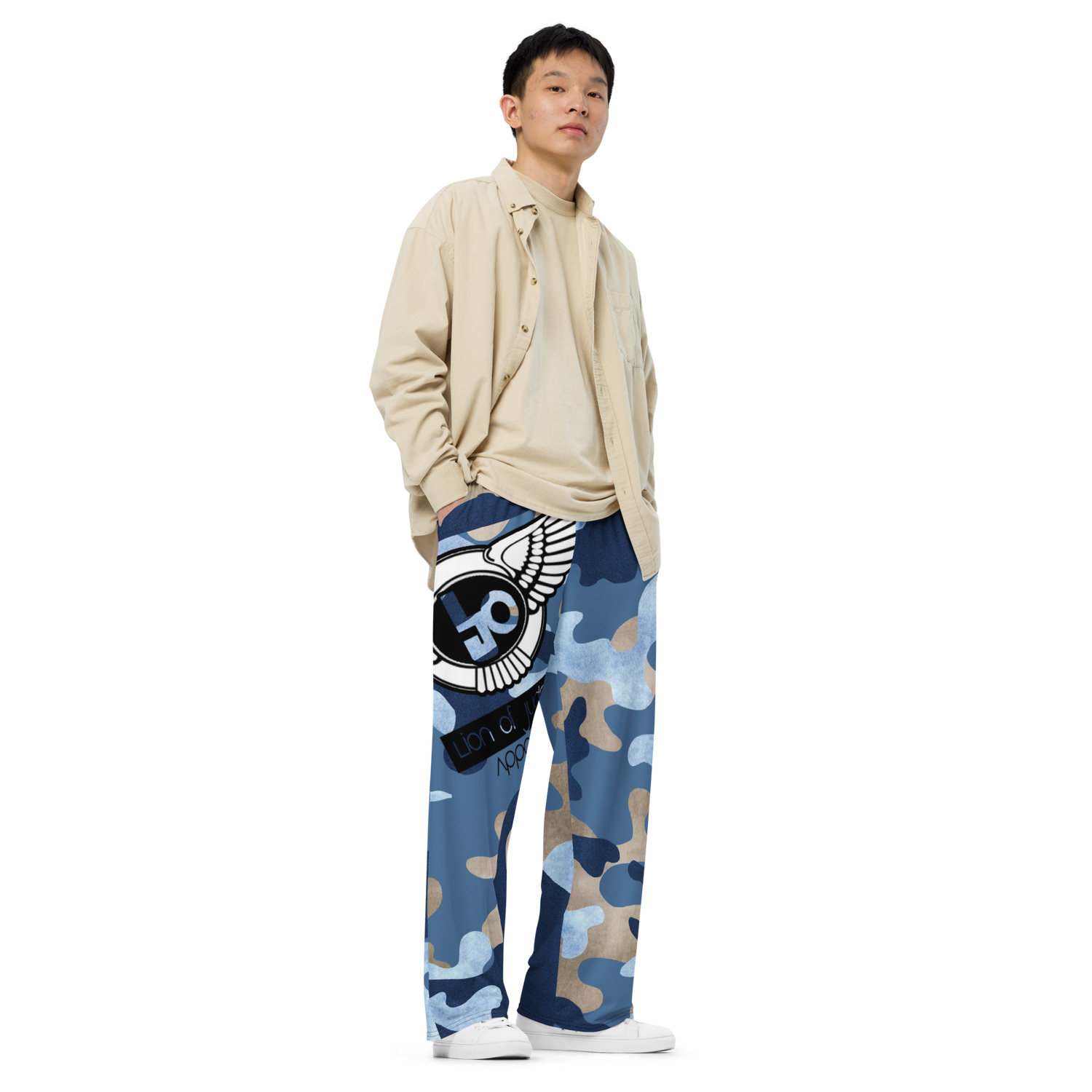 Lion Of Judah Black Logo Graphic Design Camo V.3 Unisex Wide-Leg Pants