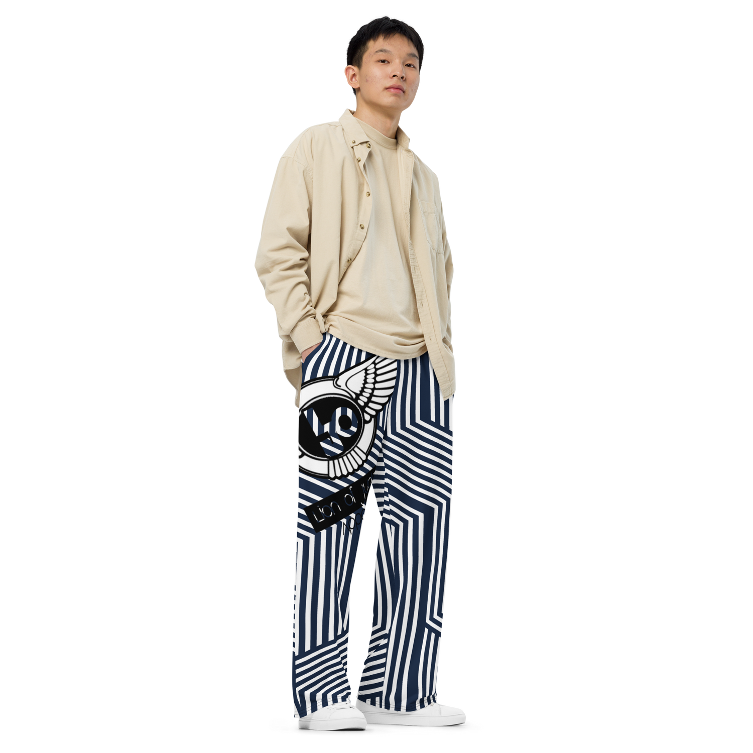 Lion Of Judah Black Logo Blue with White stripe Graphic Design Unisex Wide-Leg Pants