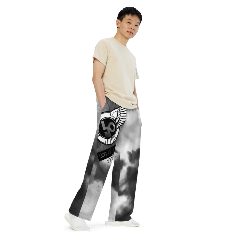 Lion Of Judah Black Logo Black & Grey Graphic Design unisex wide-leg pants