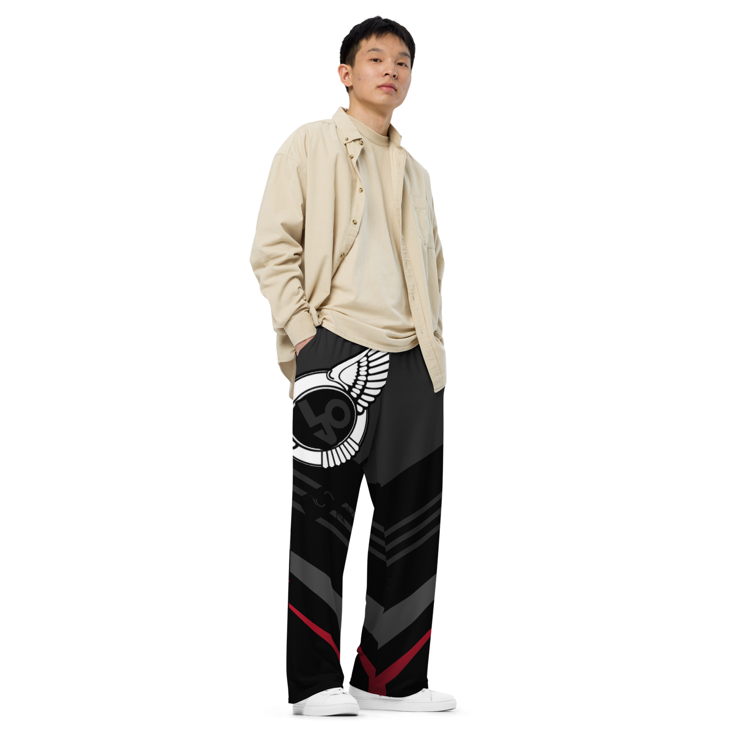 Lion Of Judah Black Logo Black V Shaped Graphic Design V.4 Unisex Wide-Leg Pants