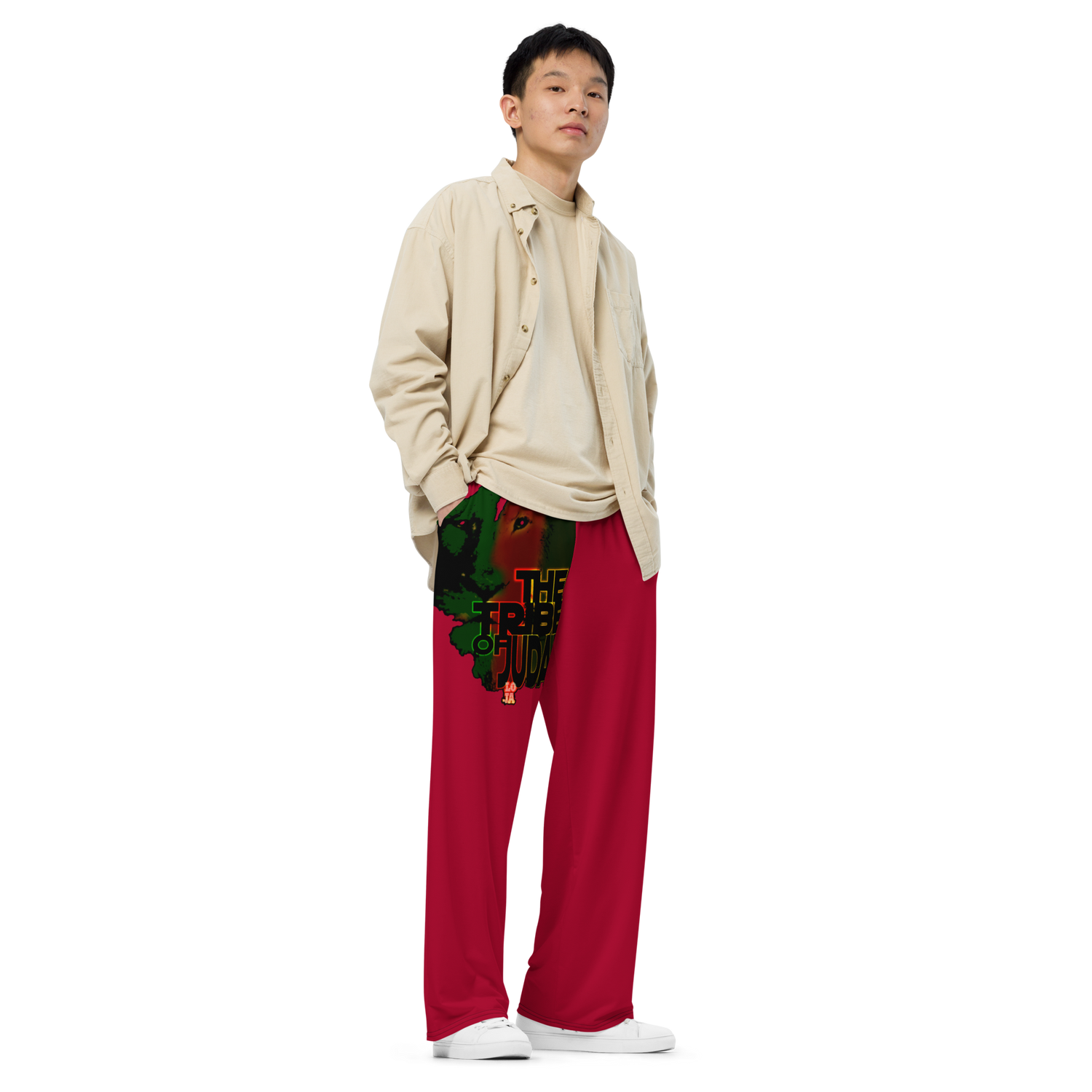 Tribe Of Judah Lion Graphic Design Red Unisex Wide-Leg Pants