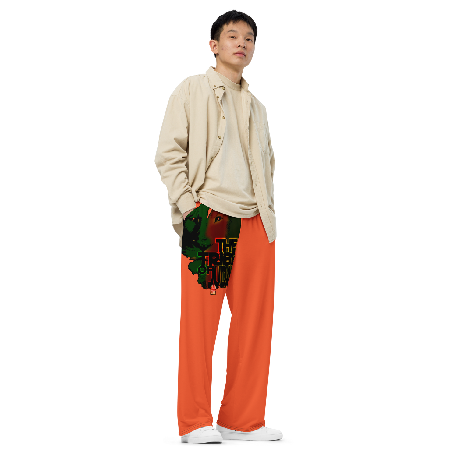 Tribe Of Judah Lion Graphic Design Orange Unisex Wide-Leg Pants