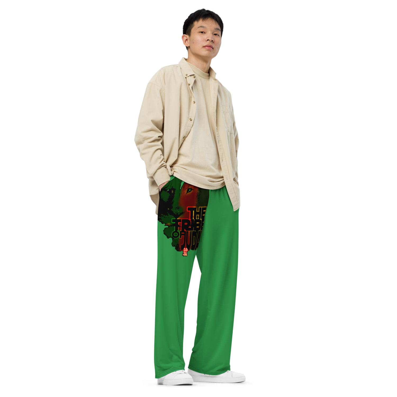 Tribe Of Judah Lion Graphic Design Green Unisex Wide-Leg Pants