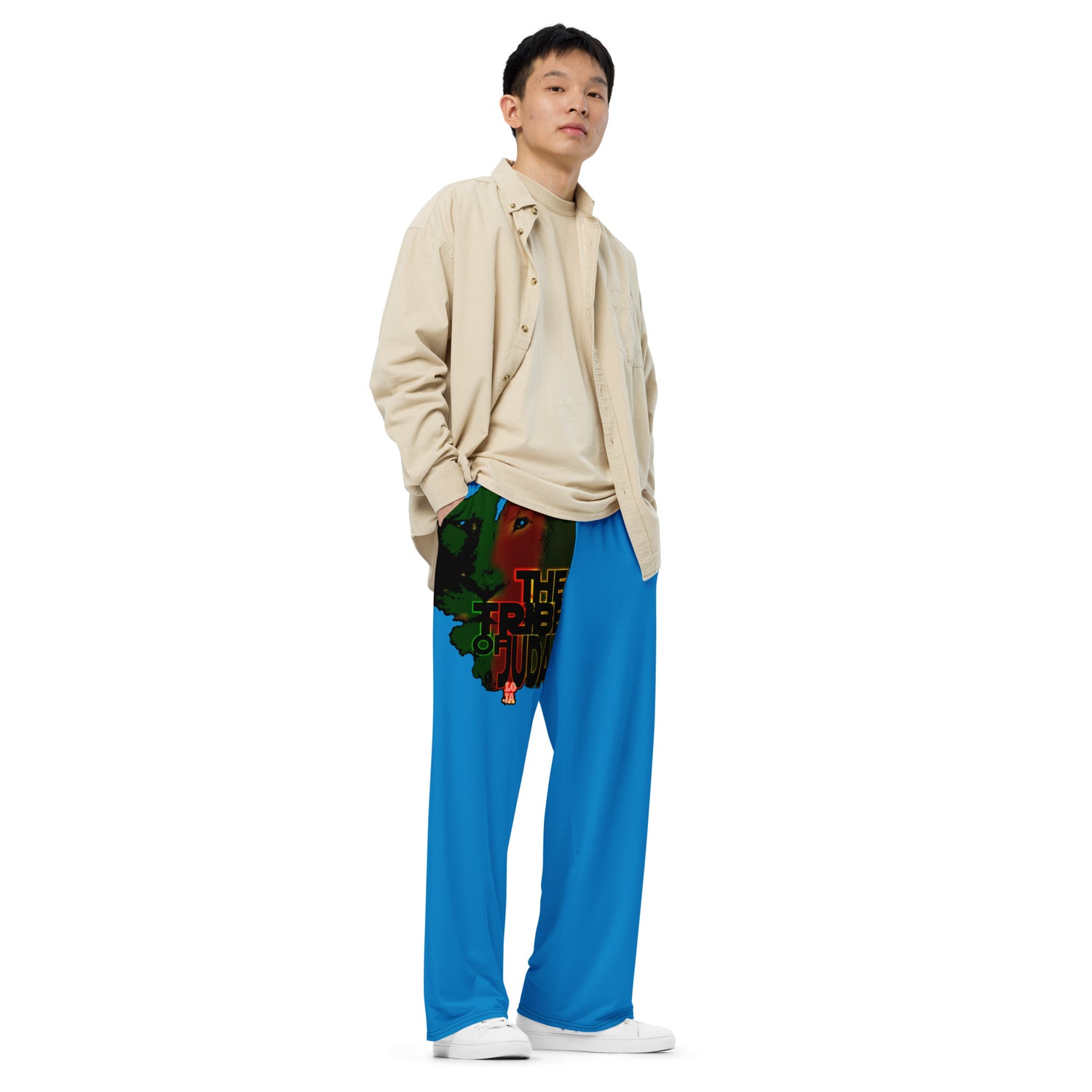 Tribe Of Judah Lion Graphic Design Navy Blue Unisex Wide-Leg Pants