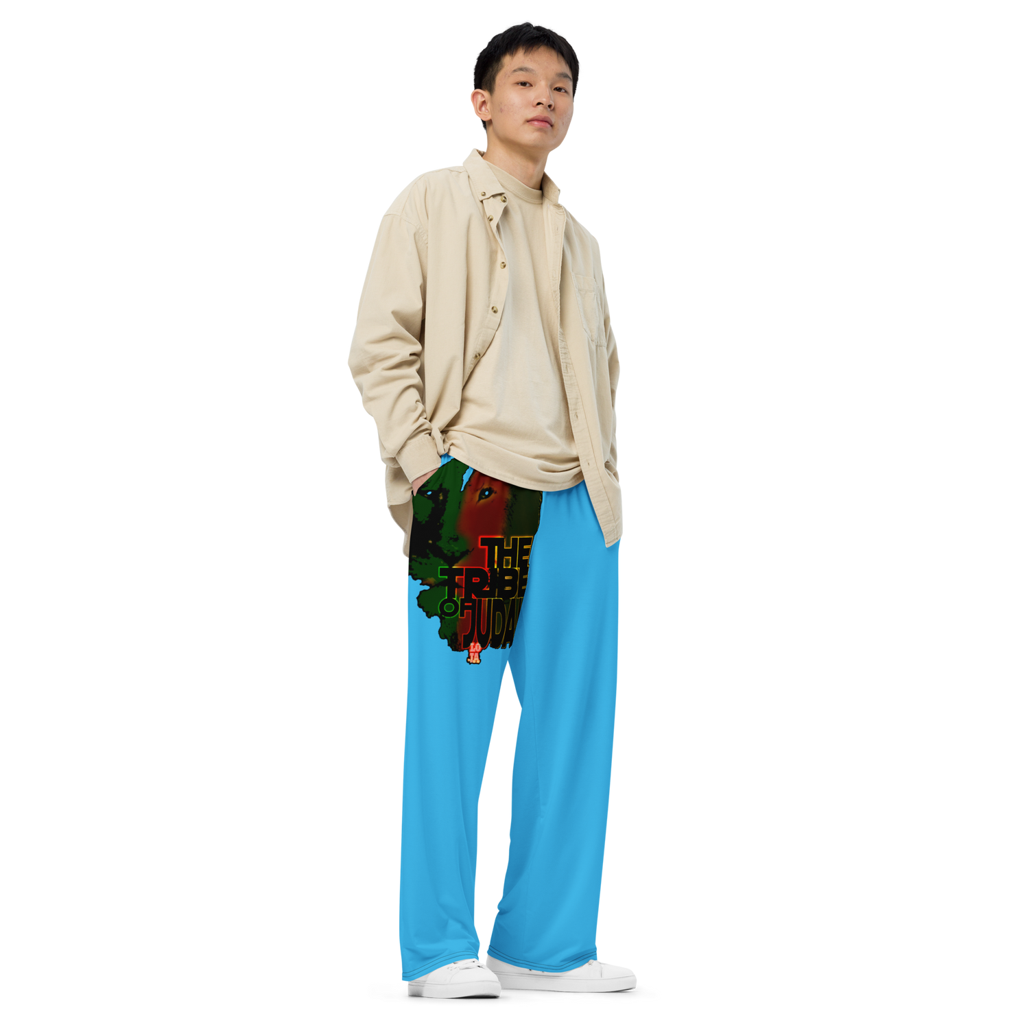 Tribe Of Judah Lion Graphic Design Deep Sky Blue Unisex Wide-Leg Pants