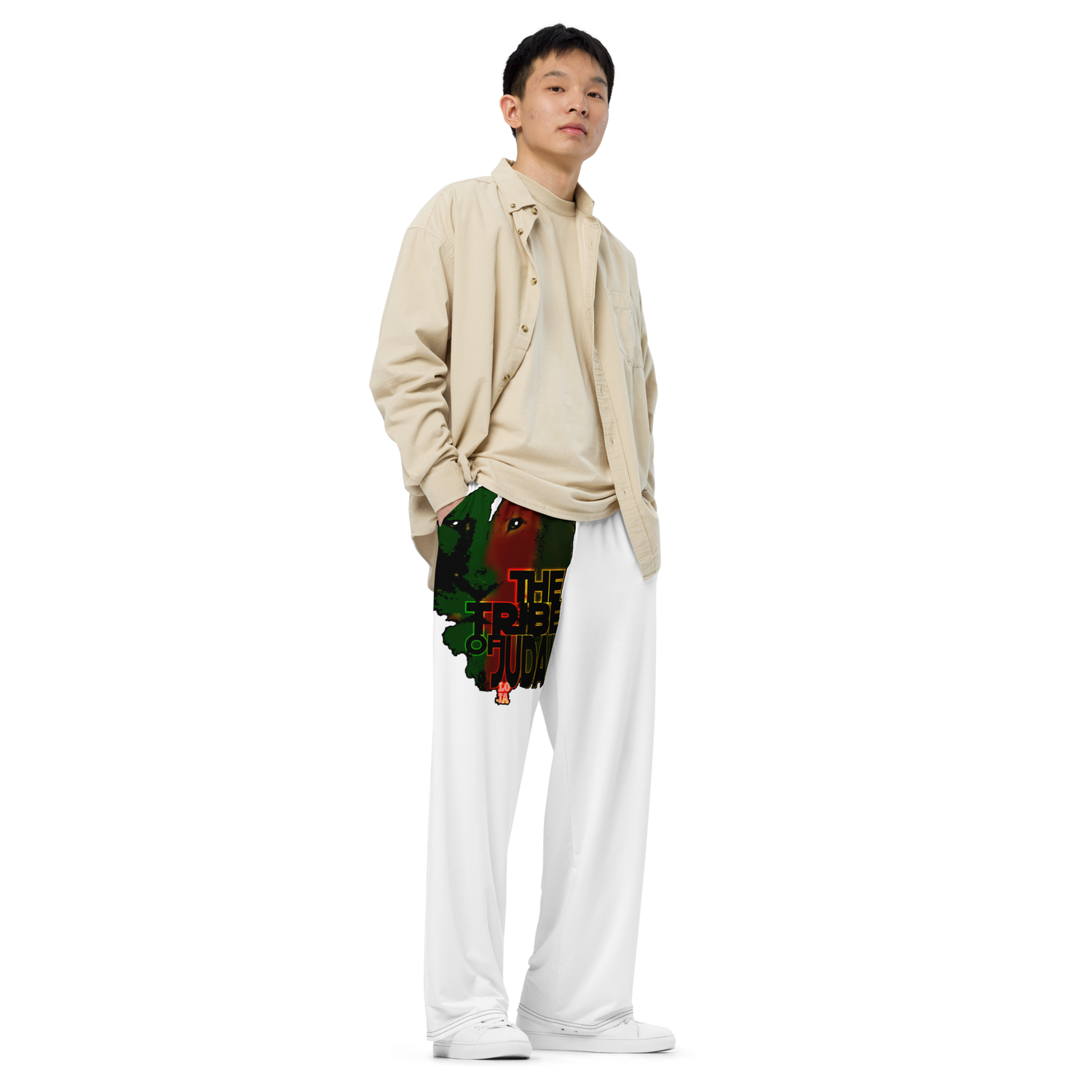Tribe Of Judah Lion Graphic Design White Unisex Wide-Leg Pants