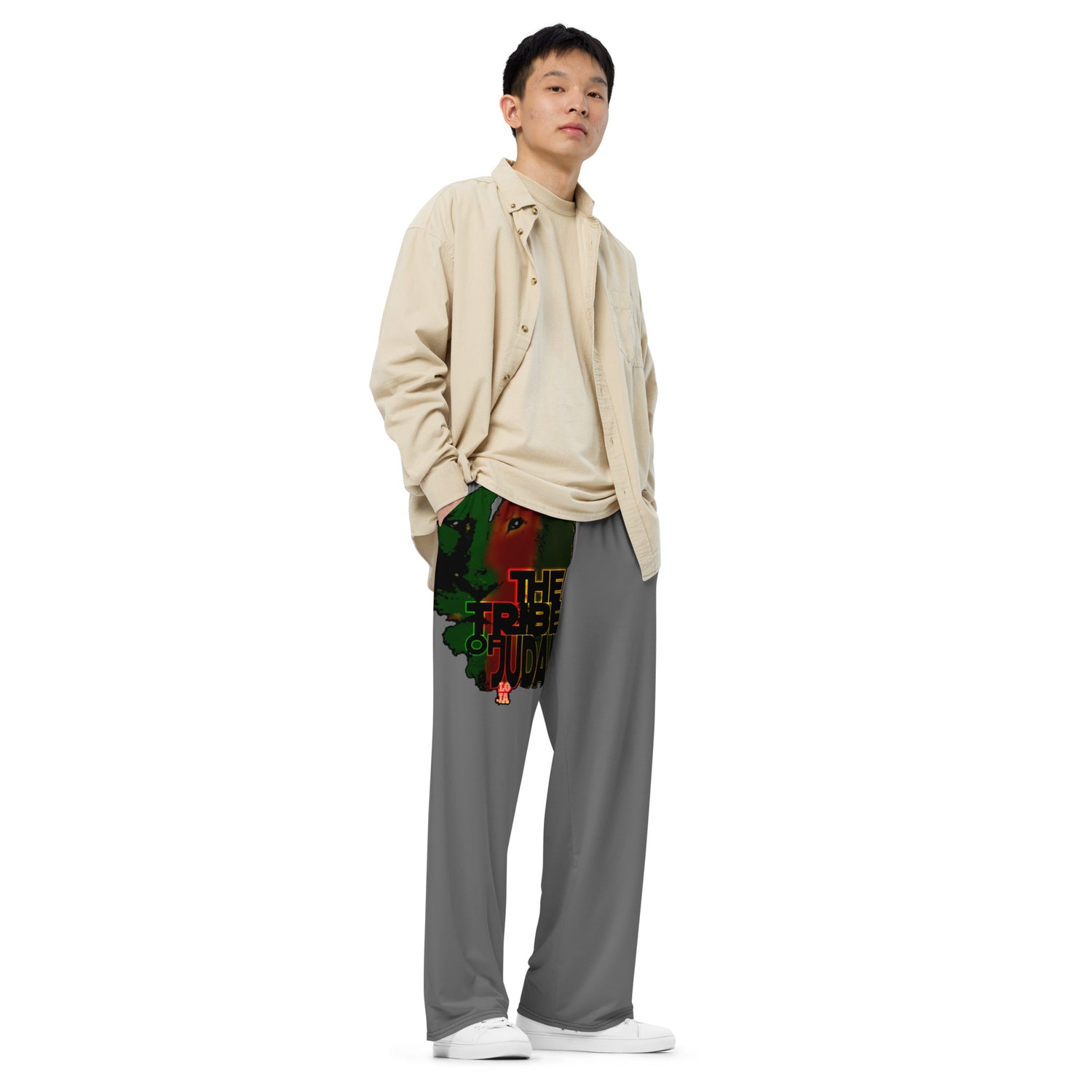 Tribe Of Judah Lion Graphic Design Grey Unisex Wide-Leg Pants