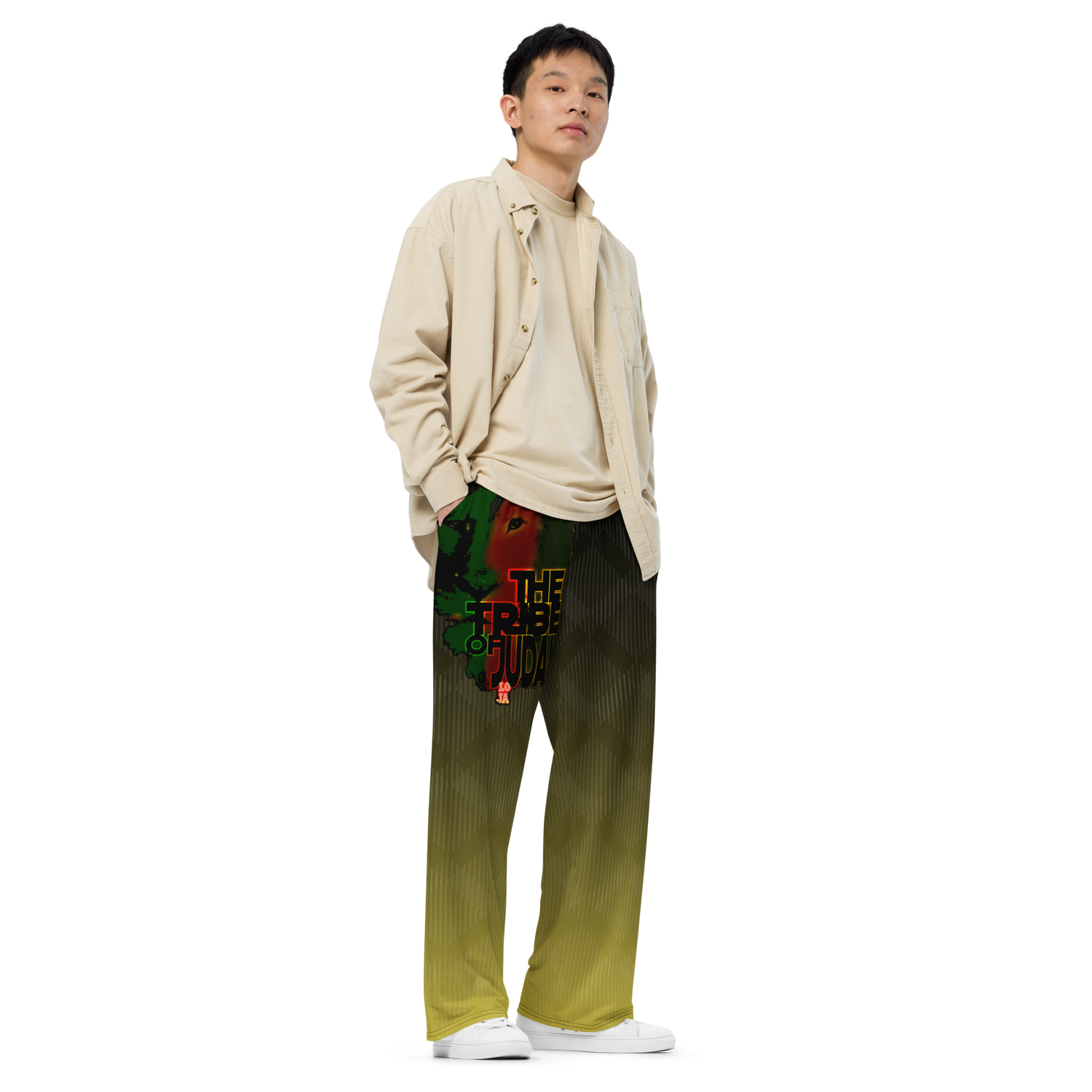 Tribe Of Judah Lion Black to Yellow Fade Graphic Design Unisex Wide-Leg Pants
