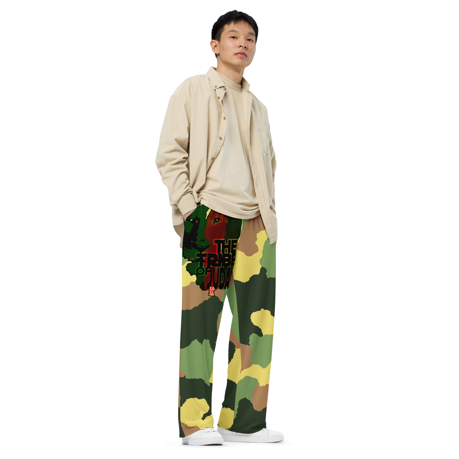 Tribe Of Judah Lion Camo Graphic Design V.1 unisex wide-leg pants
