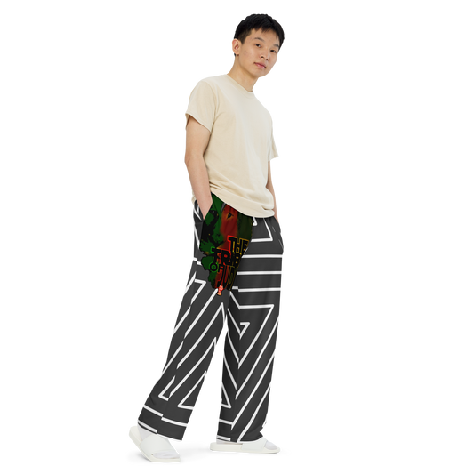 Tribe Of Judah Lion Black & White Abstract shape stripe Graphic Design Unisex Wide-Leg Pants