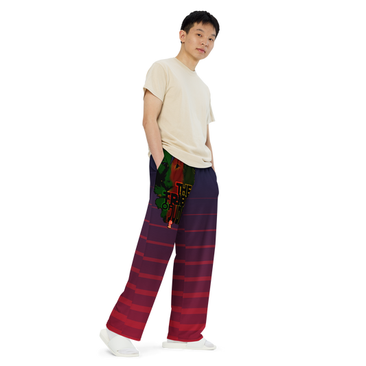 Tribe Of Judah Lion Blue Fade into Red Stripe Graphic Design Unisex Wide-Leg Pants