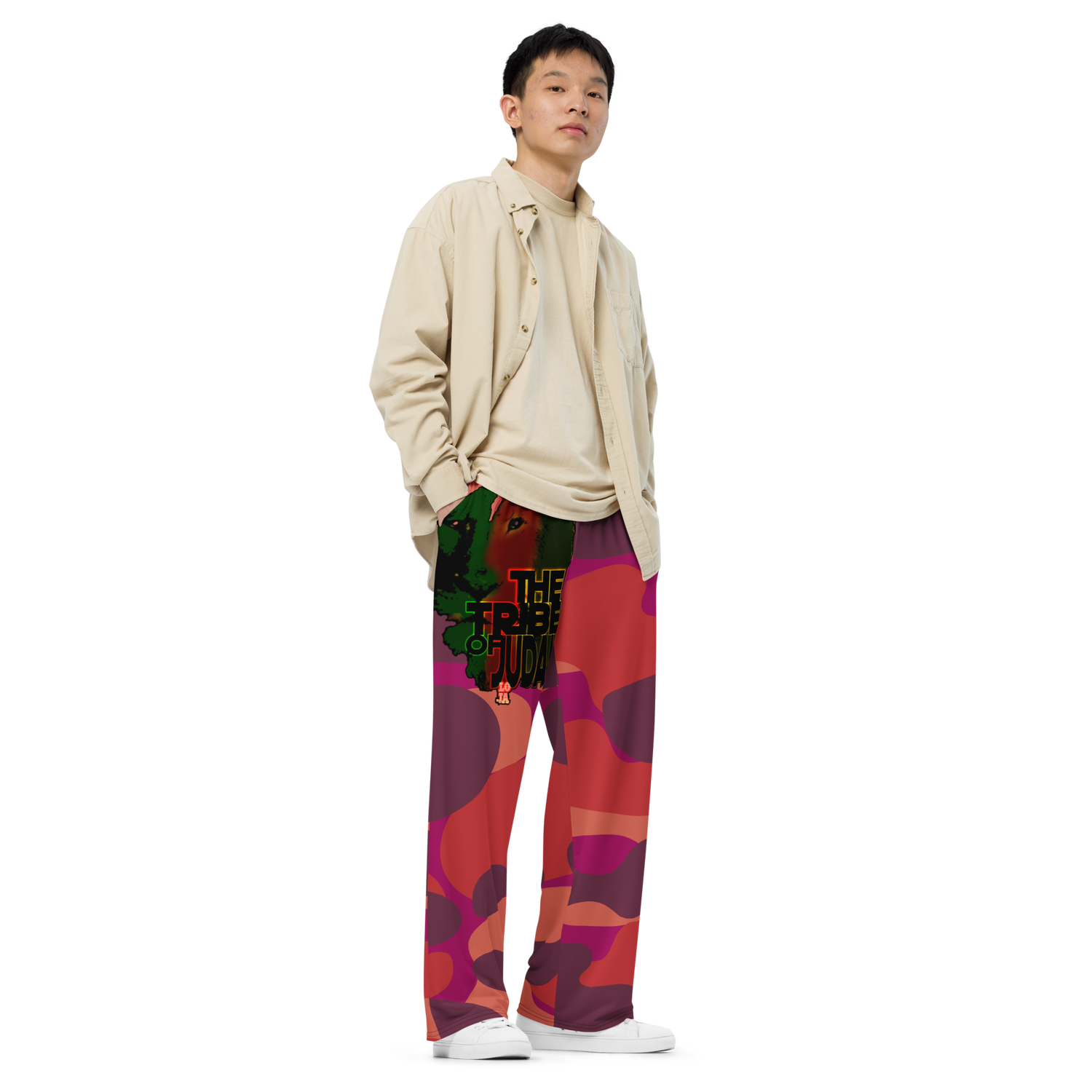 Tribe Of Judah Lion Red Camo Graphic Design V.2 Unisex Wide-Leg Pants