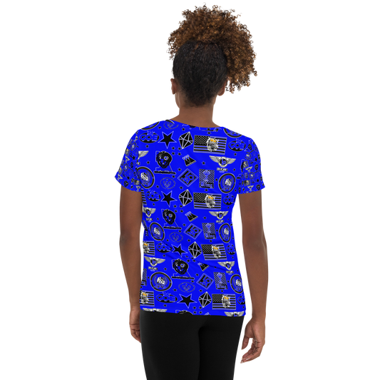 Lion Of Judah Apparel Blue Pattern Design All Over Print Women's Athletic T-shirt