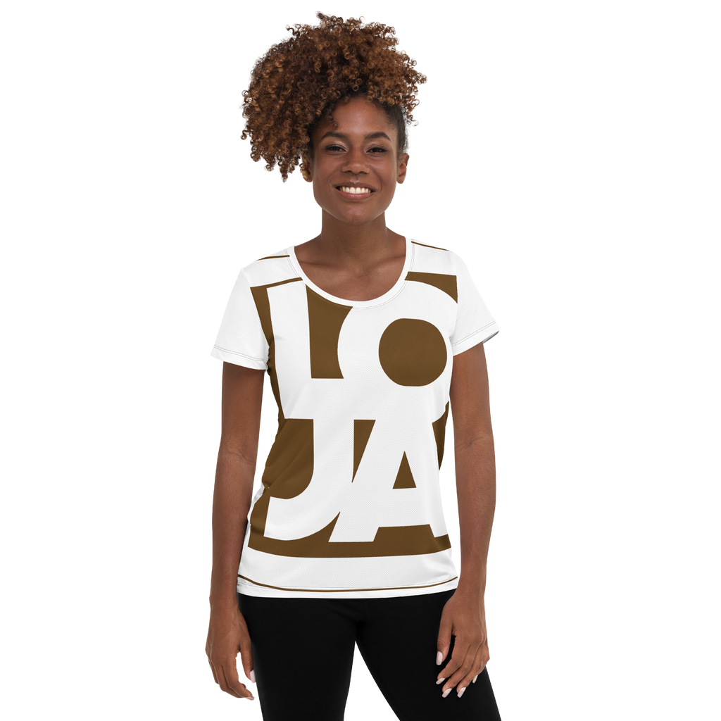 (Big Print) Chocolate Brown Mocha Lion Of Judah Apparel Logo All Over Print Women's Athletic T-shirt