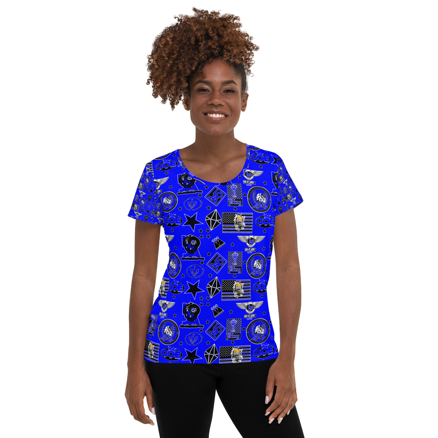 Lion Of Judah Apparel Blue Pattern Design All Over Print Women's Athletic T-shirt