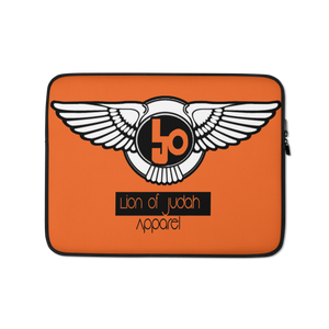 (L.O.J) Lion Of Judah Black Logo Design Orange Laptop Sleeve