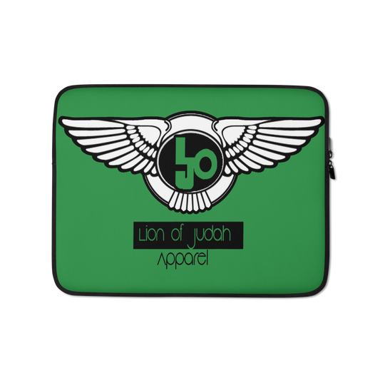 Lion Of Judah Black Logo Design Green Laptop Sleeve