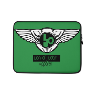 (L.O.J) Lion Of Judah Black Logo Design Green Laptop Sleeve