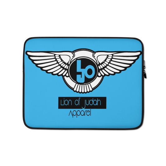 Lion Of Judah Black Logo Design Deep Sky Blue Laptop Sleeve