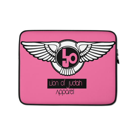 Lion Of Judah Black Logo Design Pink Laptop Sleeve