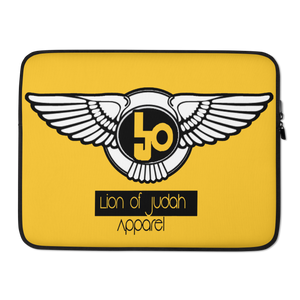 (L.O.J) Lion Of Judah Black Logo Design Yellow Laptop Sleeve