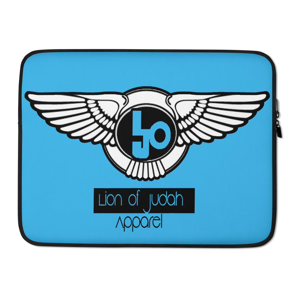 (L.O.J) Lion Of Judah Black Logo Design Deep Sky Blue Laptop Sleeve