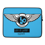 (L.O.J) Lion Of Judah Black Logo Design Deep Sky Blue Laptop Sleeve