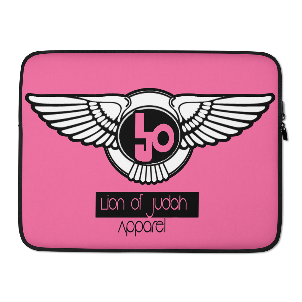 (L.O.J) Lion Of Judah Black Logo Design Pink Laptop Sleeve