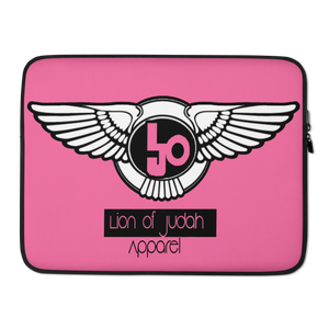 (L.O.J) Lion Of Judah Black Logo Design Pink Laptop Sleeve