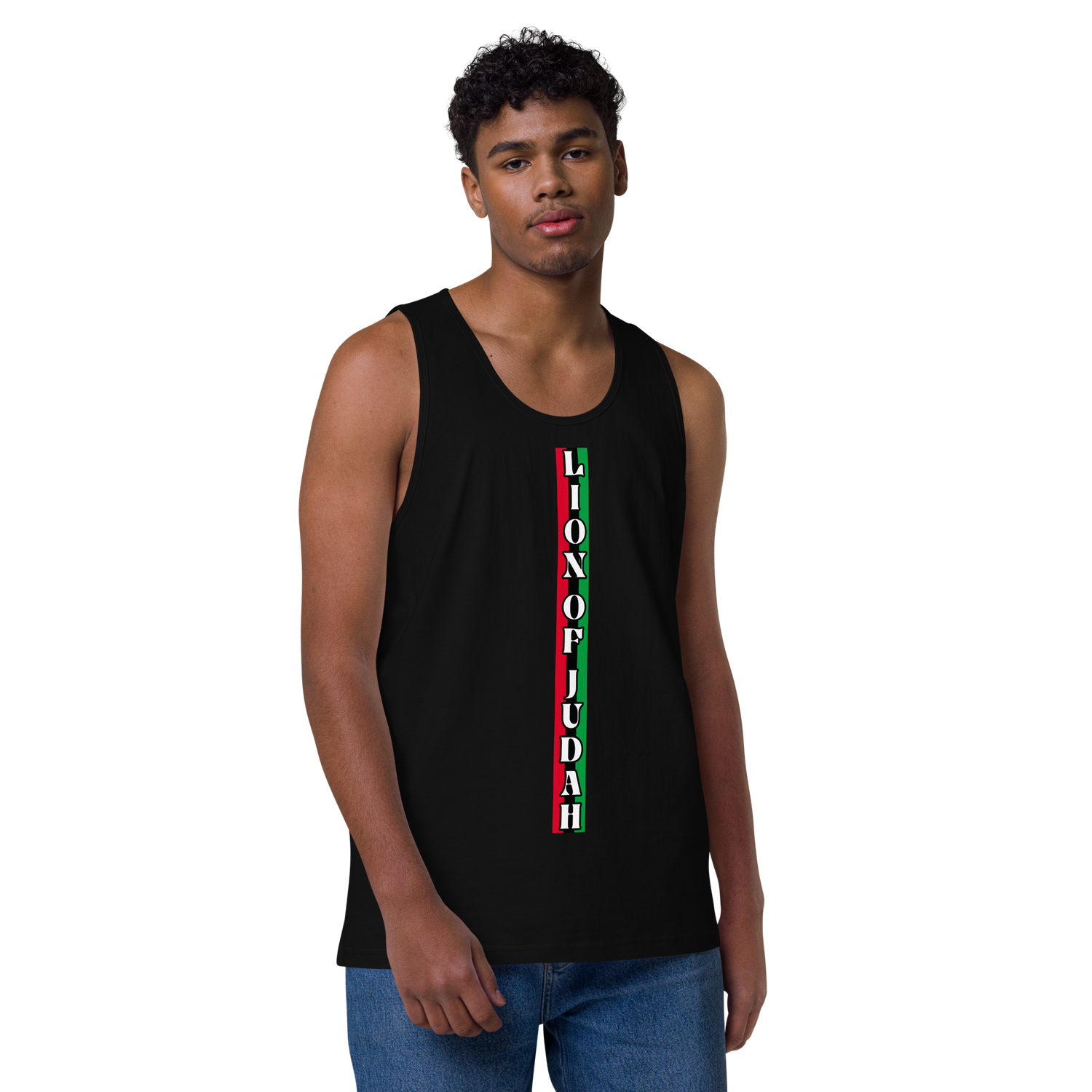 Lion of Judah (R.B.G) Red Black Green logo Design Men’s premium tank top