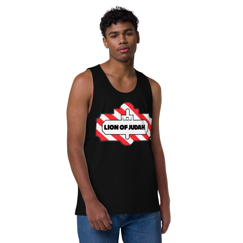 Lion Of Judah Friday Wordplay Spinoff Design Men’s premium tank top
