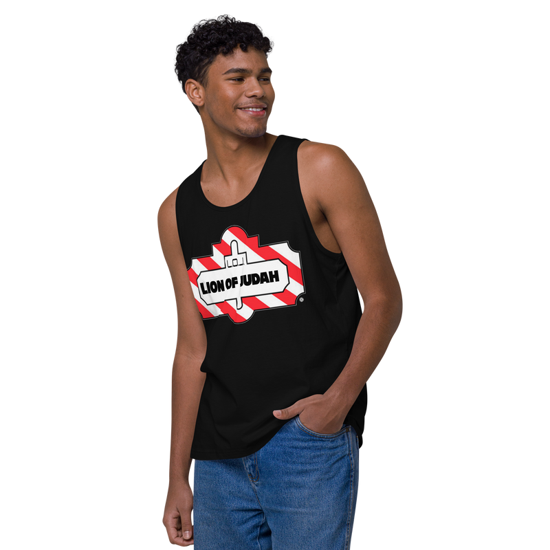 Lion Of Judah Friday Wordplay Spinoff Design Men’s premium tank top