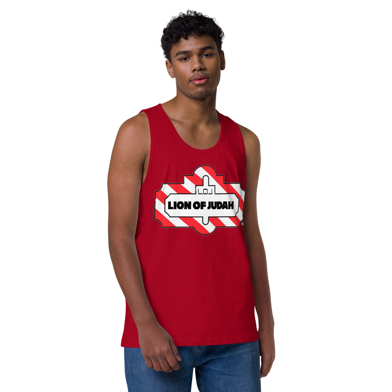 Lion Of Judah Friday Wordplay Spinoff Design Men’s premium tank top