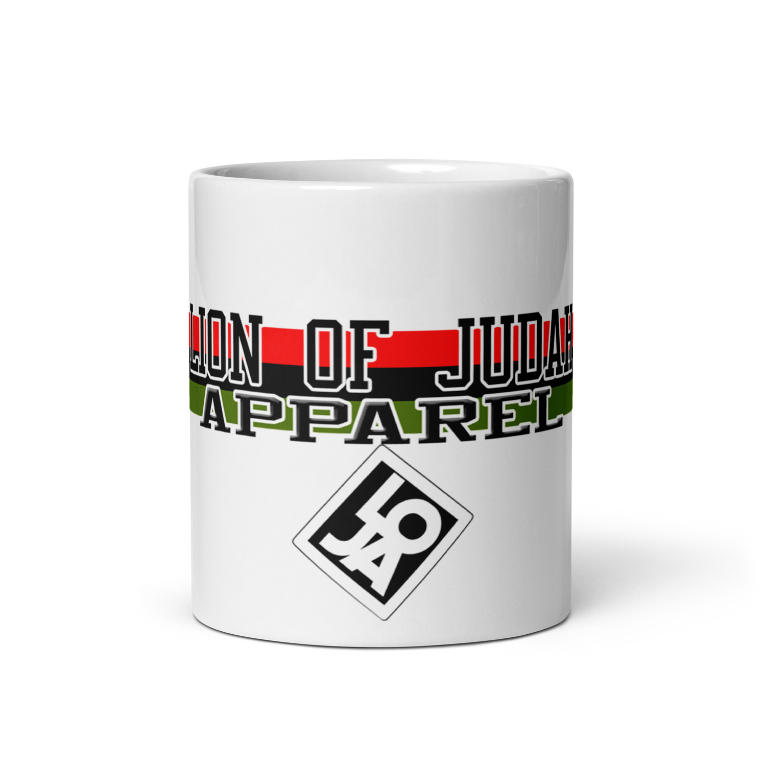 Lion Of Judah Apparel Branding Tag White glossy mug