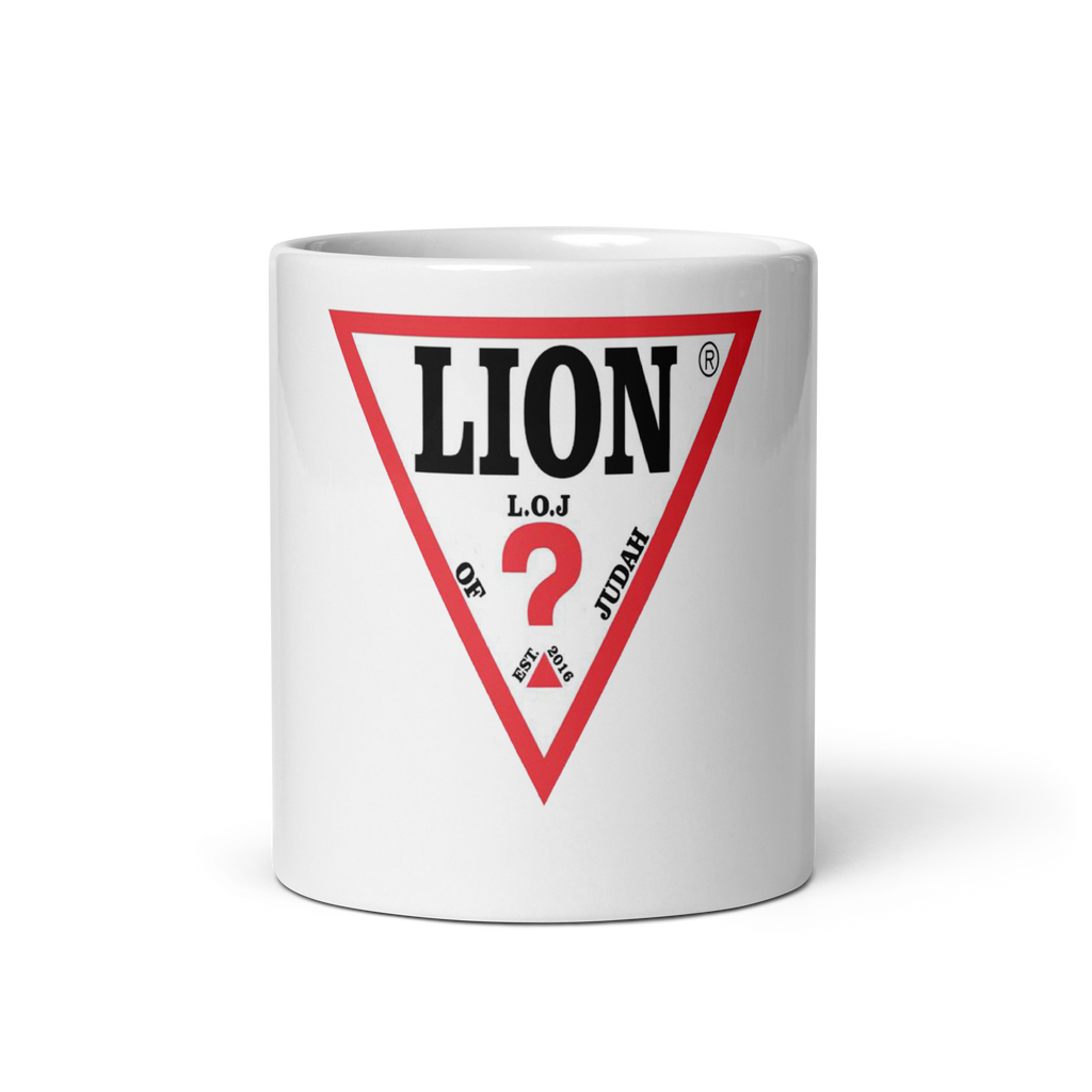 (L.O.J.) Lion Of Judah Guess Design White glossy mug