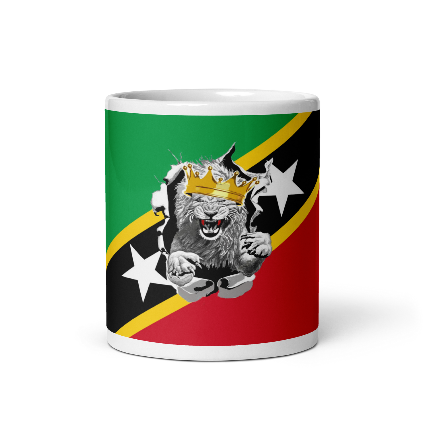 West Indian Lion of Judah White glossy mug