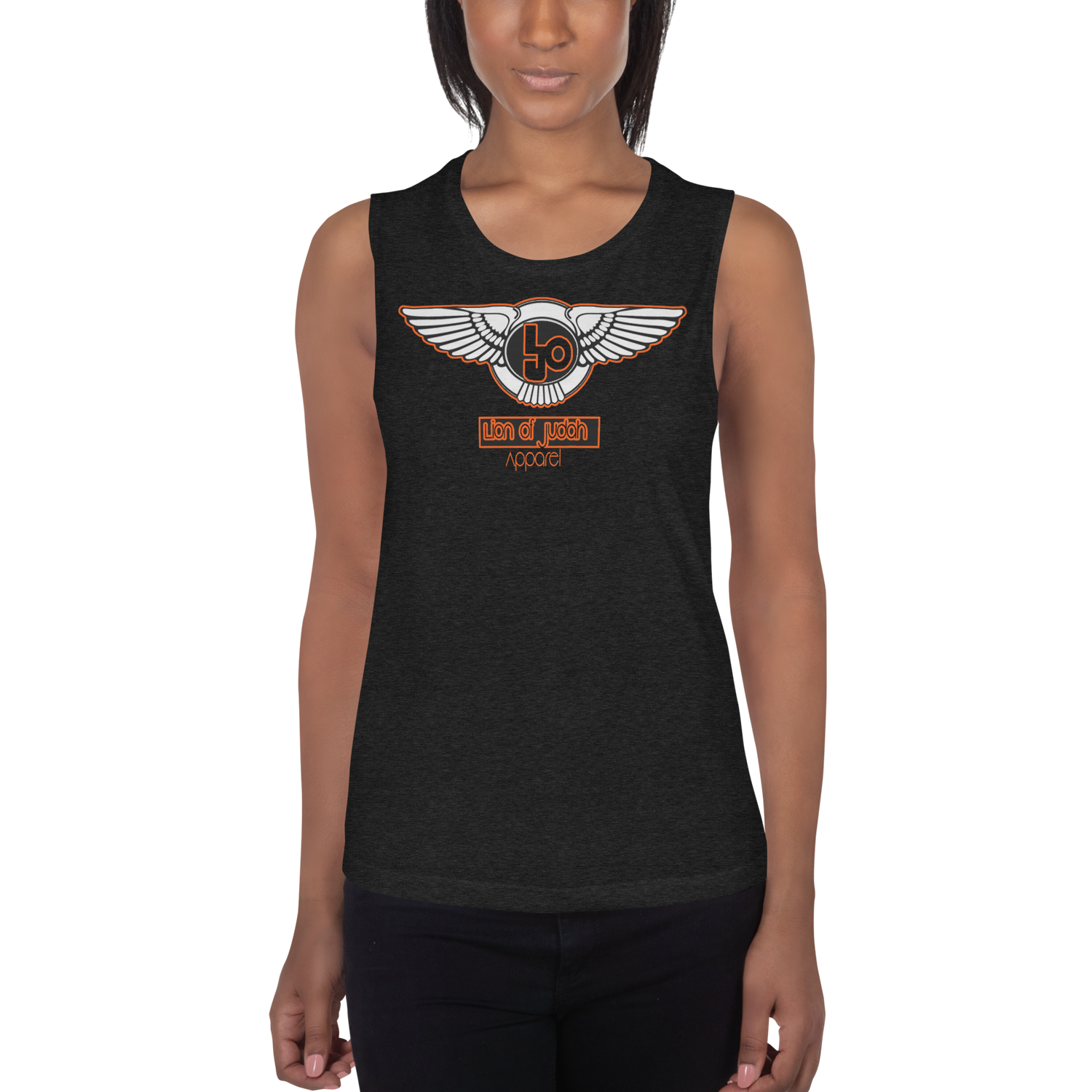 Lion Of Judah Orange logo Design Ladies’ Muscle Tank