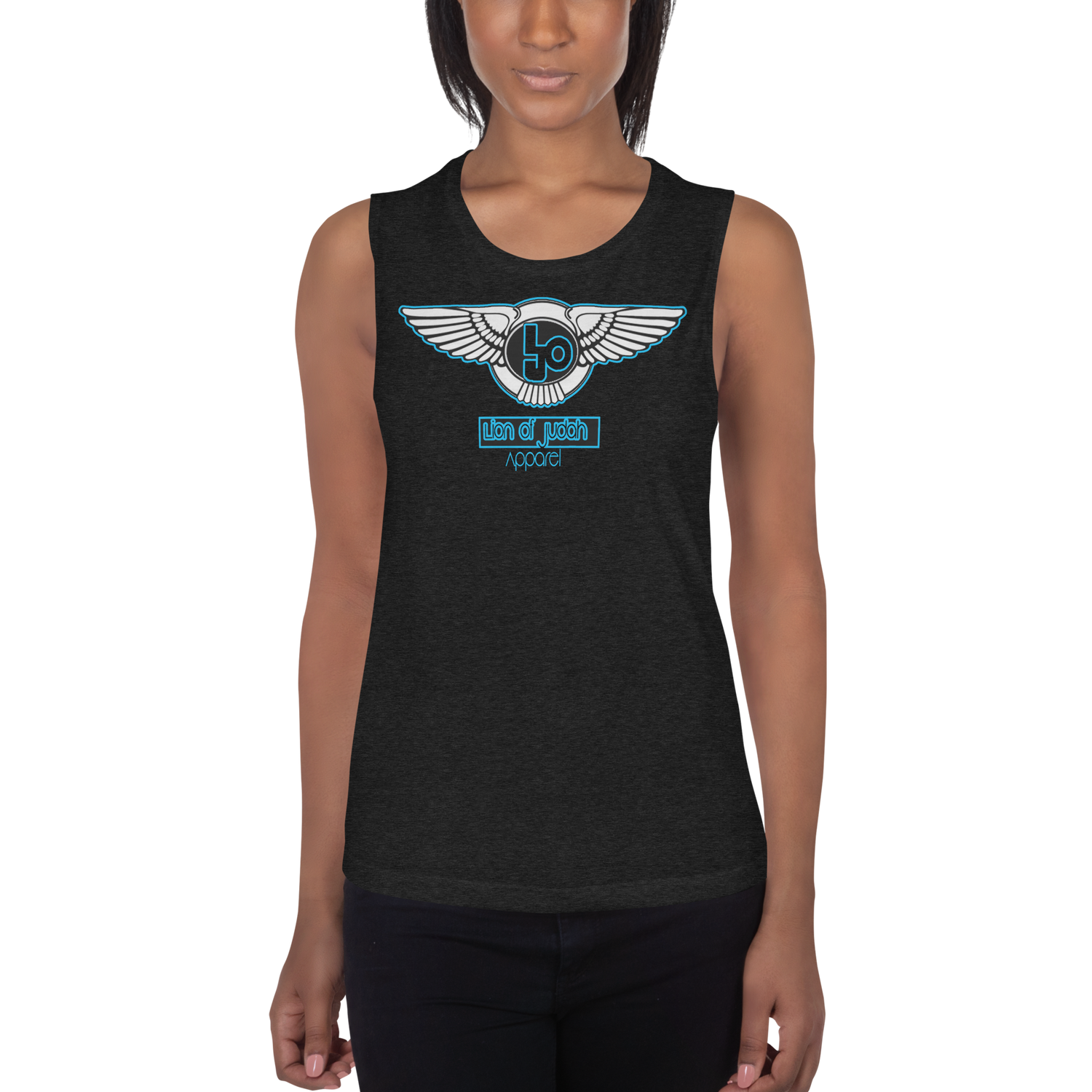 Lion Of Judah Baby Blue logo Design Ladies’ Muscle Tank