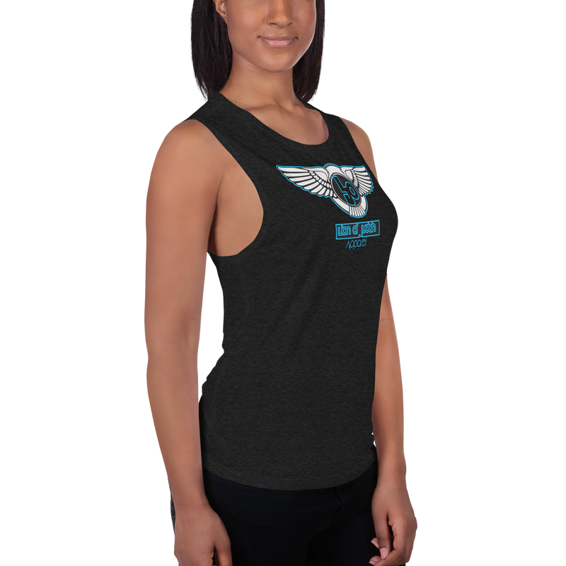 Lion Of Judah Baby Blue logo Design Ladies’ Muscle Tank