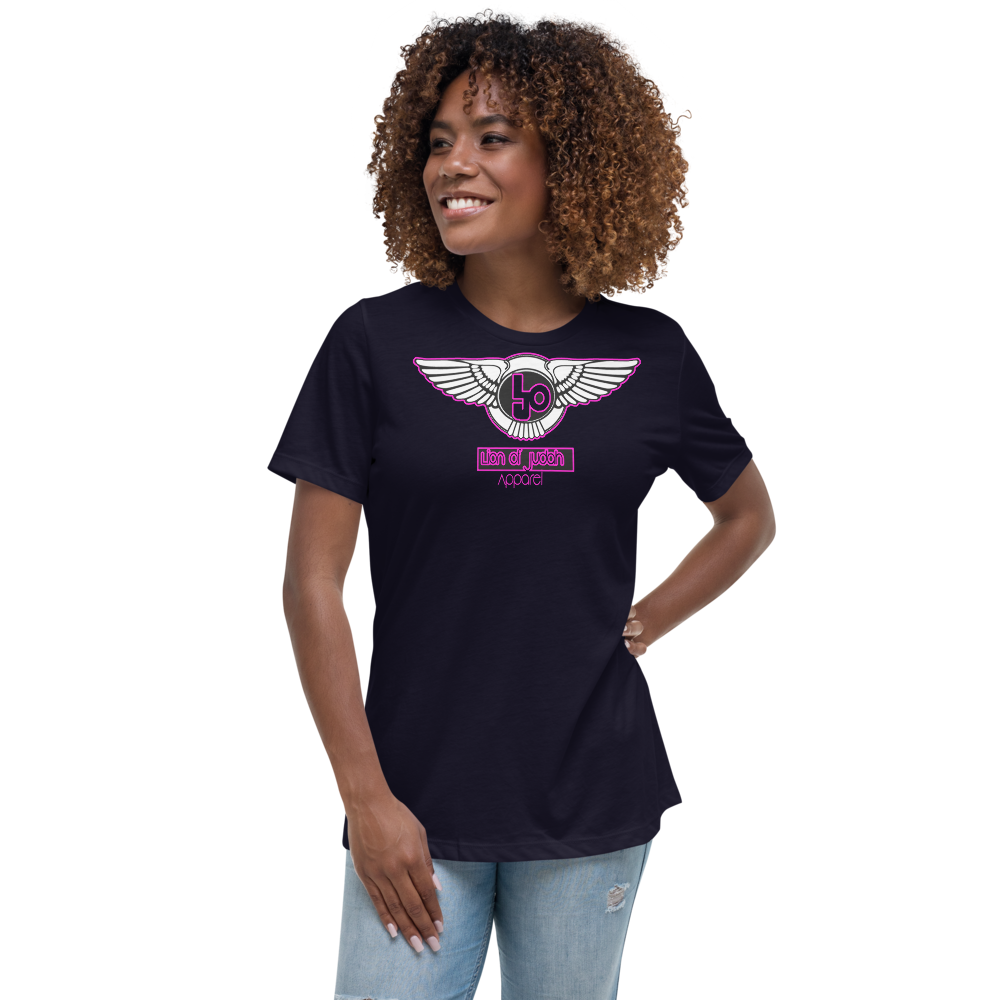 Lion Of Judah Wingz Pink logo Women's Relaxed T-Shirt